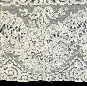1920s French Alencon Ecru Lace Tablecloth Scrolls, Urns, Flowers 103" x 70" - Picture 1 of 10