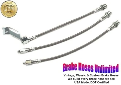 JUEGO DE MANGUERA DE FRENO DE ACERO INOXIDABLE Ford Mustang 1968 1969, eje 28 estrías - tambor delantero Foto 1 de 2