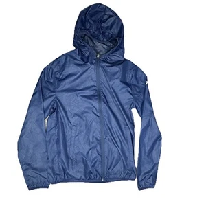 Asics Womens Packable Windbreaker Full Zip Hoodie Jacket Navy Lightweight XS - Picture 1 of 15