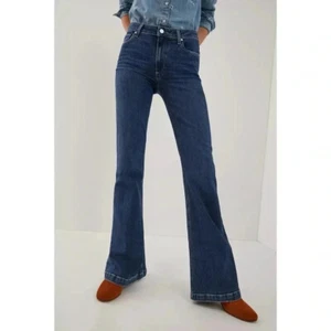 NWT Paige Genevieve Modern High Rise Flare Jeans Dark Denim Blue 27 - Picture 1 of 16