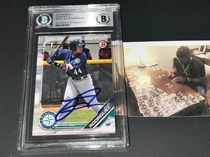 JULIO RODRIGUEZ MARINERS SIGNED 2019 1st BOWMAN Base BECKETT BAS \ - Picture 1 of 1