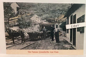 Carros de mula mineros de campo de carbón famosos de Connellsville Pa tempranos + postal NUEVO - Imagen 1 de 1
