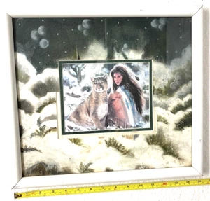 WOMAN,NATIVE AMERICAN BLANKET,MOUNTAIN LION,ART PRINT,SANTA FE,WINTER,DECOR,GIFT - Picture 1 of 7