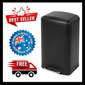 30L Rectangular Pedal Bin Soft Close Lid Matte Black - Picture 1 of 5