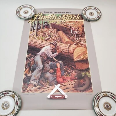 Póster de cuchillo bala The Lumber-Jack Remington 1996 "Cortar y correr" 20"x30" firmado Foto 1 de 4