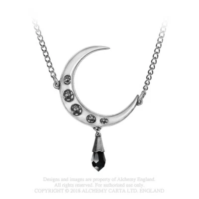 Ciondolo Alchemy England Gothic P846 Luna Nera Peltro Cristalli Lune Noir - Immagine 1 di 2