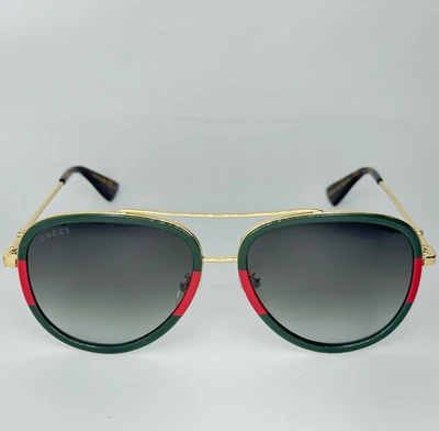 GUCCI GG0062S 003 57mm Aviator Green/Red Unisex Sunglasses with Light Grey Lens - Image 1 of 4