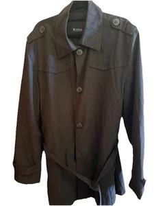 BOSTON Fine Tailoring M-L Mens Black Cotton Polyester Belted Trench Coat Buttons - Bild 1 von 22