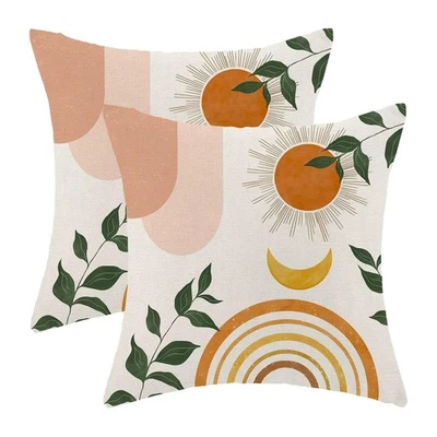 Juego de 2 fundas de almohada abstractas Mid Century 18x18, Boho naranja estética exterior... Foto 1 de 4