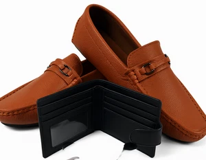 Franco Vanucci Drive-141 Scarpe Uomo Driver Taglia 12 Marrone e Portafoglio Pelle Nero - Foto 1 di 13