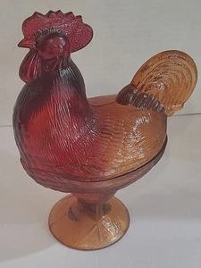 VTG Amberina Red Glass Rooster Candy Nut Dish 8.5" Decor Lidded Trinket - Picture 1 of 6