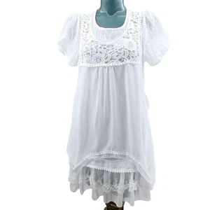 Simply Couture White Lace Apron Overlay Western Boho Tunic Dress Cottagecore S  - Bild 1 von 5