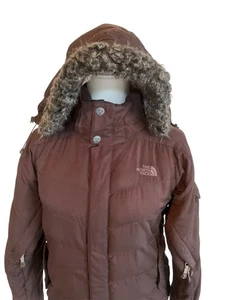 Ladie North Face Puffer Jacket Brown W/ Hood RECCO 600 Avalanche Reflective - Picture 1 of 5