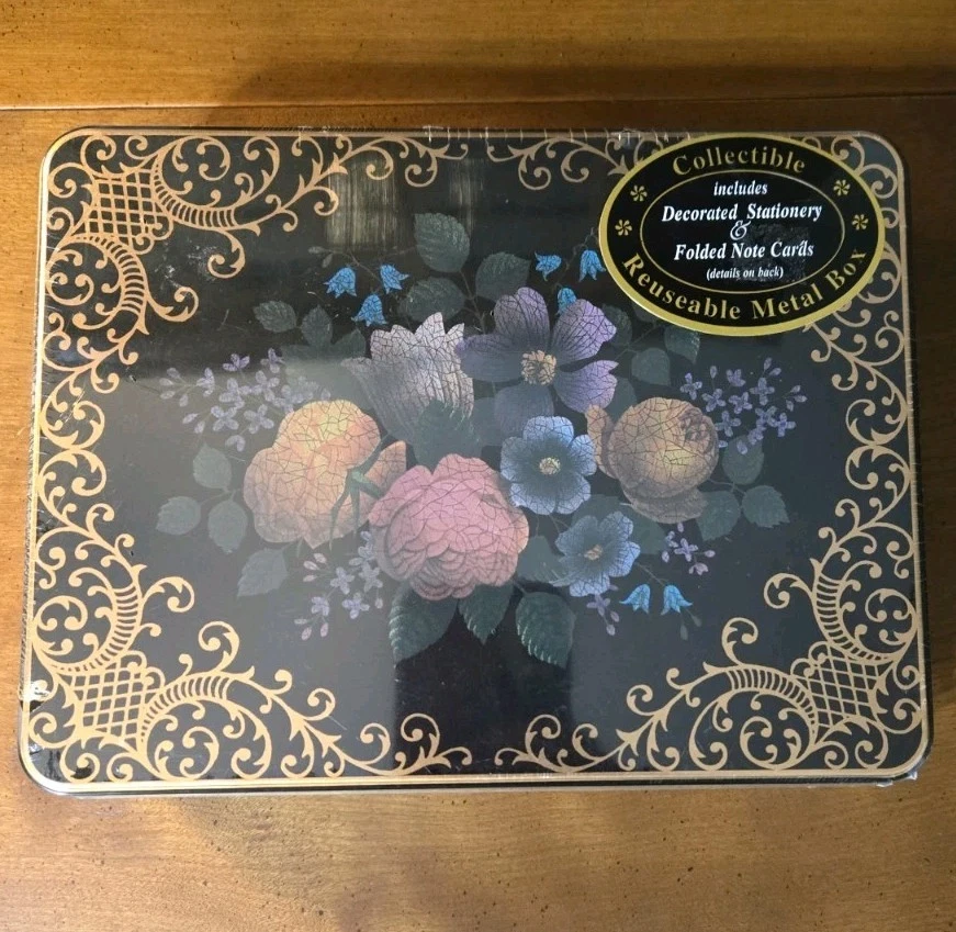 Estuche Papelería Floral Metal Lata Set - 20 Hojas de Escritura, Tarjetas y Sobres EE. UU. Foto 1 de 4