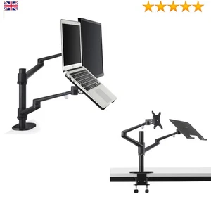 Adjustable Aluminium Dual Monitor & Laptop Mount Stand, Full Motion, VESA, Black - Picture 1 of 11