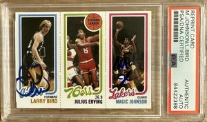 MAGIC JOHNSON/LARRY BIRD SIGNED 1980 TOPPS MAGIC/BIRD/DR.J RP PSA AUTO AUTHENTIC - Picture 1 of 4
