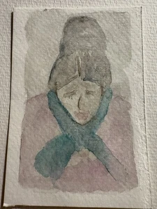 ACEO Original Mixed Media Gemälde Kunst kaltmüde Dame - Bild 1 von 2