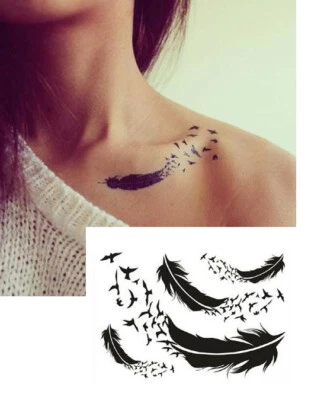 CANDYBARBOUTIQUE TEMPORARY TATTOO Set of 4 Arty Feathers & Feather Transforme Birds Temporary Tattoo~UK Seller~H81