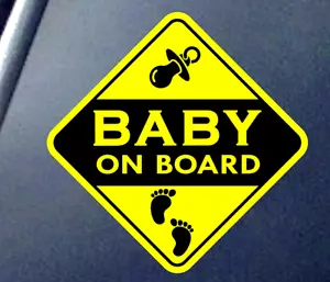 BABY AN BORD SELBSTKLEBEND VINYL AUFKLEBER SCHILD Kinder Autofenster 130X130mm gelb - Bild 1 von 2