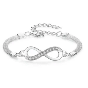 Silber Infinity Freundschaft Brautjungfer Armband Zirkonia Kristall Geschenktüte - Bild 1 von 3