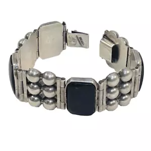 Pulsera de ónix negro vintage de plata de ley de México 54 g 6,5" - Imagen 1 de 22