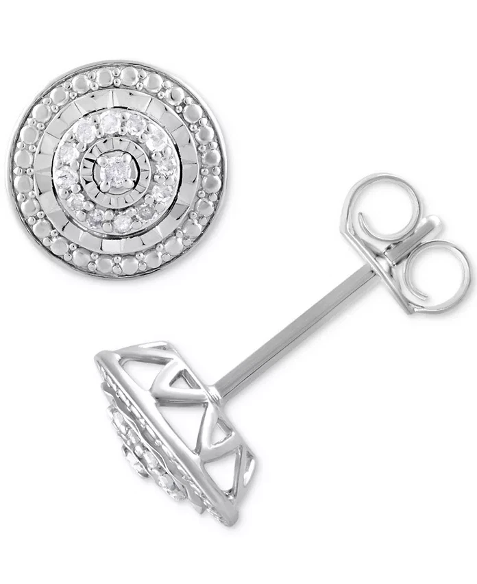 Macy's Diamond Halo Cluster Stud Earrings (1/10 ct. t.w.) in Sterling Silver