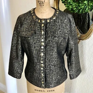 RUBY RD Gold Black Special Occasion Embellished Blazer I Jacket 3/4 Sleeve Sz 8 - Picture 1 of 11