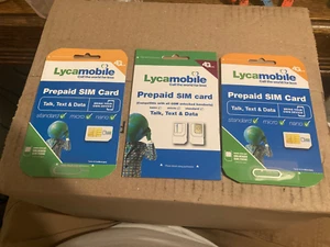 LOT OF 3 Lycamobile 4G/5G SIM KIT Triple Cut Standard - Picture 1 of 1