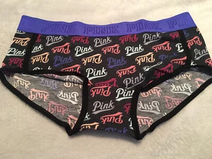 Victoria's Secret Pink Boy shorts Sz L NWT Pink Logo Print Blue Logo Band - Picture 1 of 2