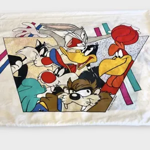 Federa cuscino standard vintage tessuto sportivo Looney Tunes 1993 Warner Bros - Foto 1 di 6