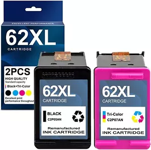 2PK 62XL Color Ink Cartridge for HP ENVY 7640 5540 5640 5660 5740 8000 62 XL - Picture 1 of 6