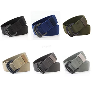 Fashion Casual Unisex Canvas Fabric Belt D Ring Buckle Webbing Waist Band - Picture 1 of 17