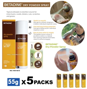5 PACKS Antiseptic Wound Infection Betadine Dry Powder Spray 55g Povidone Iodine - Picture 1 of 10
