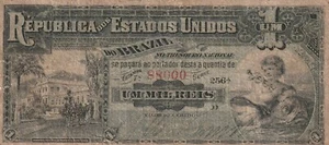 Brazil 1891 1 Mil Reis Circulated Banknote Pick 3a Serial # 88000 - Picture 1 of 2