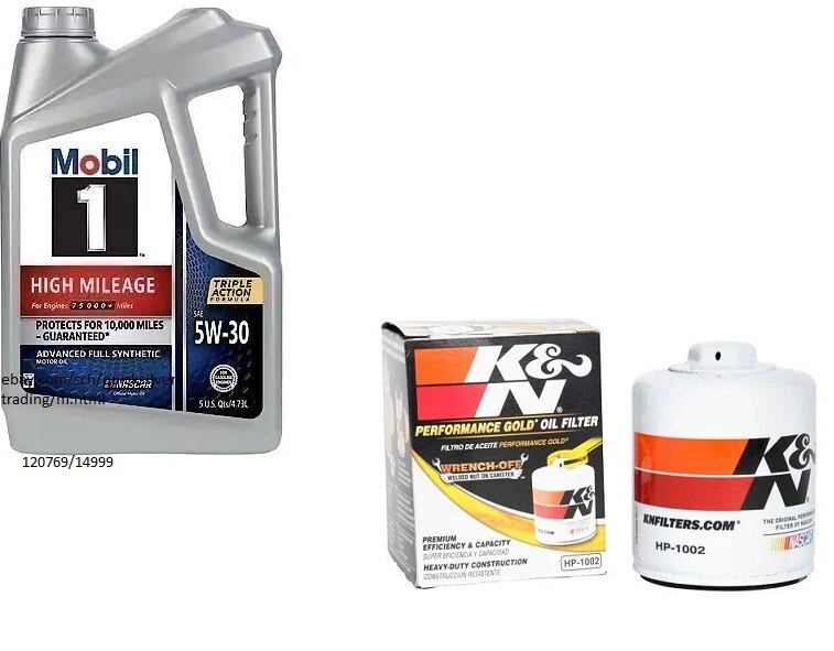 Mobil 1 High Mileage Full Synthetic Engine Oil 5W-30, 5 Quarts w/K&N Oil Filter - Image 1 of 1