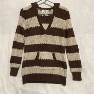 VTG Ocean Pacific Op Knit Sweater Women XL 15/17 Hoodie Brown Stripe Surf Y2K - Picture 1 of 12