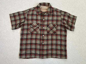 Vintage 50s Penneys Towncraft Orlon Wool Plaid L Short Sleeve Sport Shirt - Picture 1 of 8