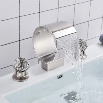 SENLESEN Waterfall 8'' 3 Holes Two Handles Widespread Bathroom Sink Faucet Brushed Nickel