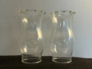 Pair 6" Ruffled Top Clear Glass Lamp Chimney With 2 1/4" Base 3 1/4" Top - Picture 1 of 3