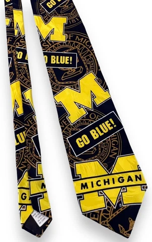 Vintage RM Sports MICHIGAN WOLVERINES "Go Blue" Logo 3-3/4" Silk Neck Tie Cover