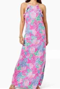 LILLY PULITZER BILLIE MAXI DRESS PROSECCO PINK SEAING THINGS Medium New w/ Tags! - Picture 1 of 9