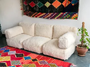 Moroccan Handmade Floor Couch - Unstuffed Wool White Sofa covers + Pillow cases - Picture 1 of 12