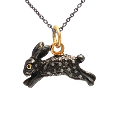 Collana catena argento 925 0,31 ct diamante coniglio/lepre ciondolo oro 14 ca... - Immagine 1 di 4