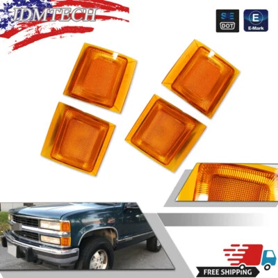 4PCS Amber Front Side Marker Corner Lights For 94-00 Chevy&GMC C/K Pickup Trucks - Image 1 of 4