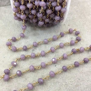 Gold Plated Copper Wrapped Rosary Chain with 6mm Purple Crystal Rondell Beads - Picture 1 of 2