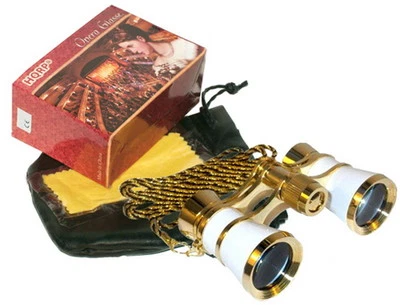 HQRP Opera Theater Binocular Glasses White pearl, Gold Trim with Necklace Chain - Image 1 of 3