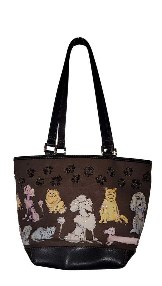 Vintage Liz Claiborne Womens Rare Dogs & Cats Leather Satchel Handbag Purse - Image 1 of 4
