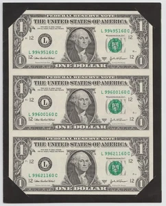 UNCUT SHEET OF 3 NOTES, AMERICAN HISTORIC SOCIETY WITH COA - Picture 1 of 5