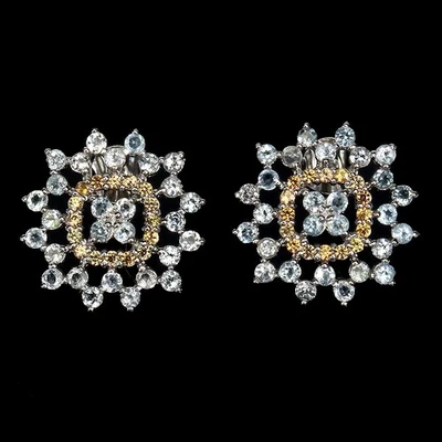 925 Sterling Silver Earrings Round Aquamarine Sapphire Earri - Image 1 of 4