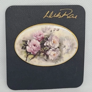 Gold Tone Metal Brooch Floral  Porcelain  - Bild 1 von 6